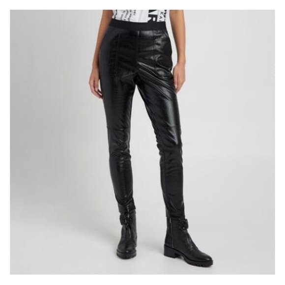 Karl Lagerfeld Pants - Karl Lagerfeld Paris Croc Vegan Leather Black Women’s Pants Size Large NWT